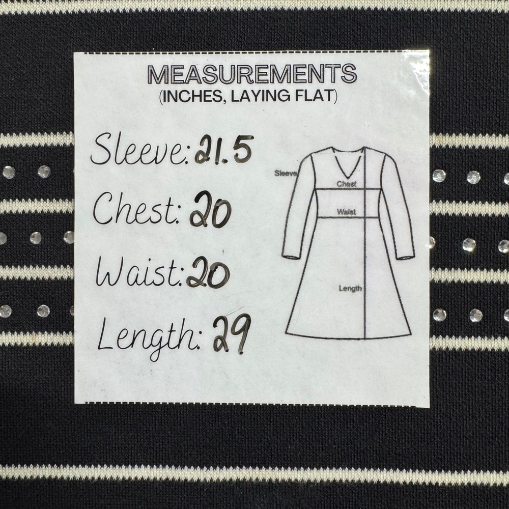 Sonia Rykiel Paris Tunic Top‎ Medium Striped Embellished Long Sleeve Black White - Picture 6 of 7